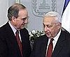 Mitchell speaks to former Israel PM Ariel Sharon, while serving as head of commission on Israel and Palestine in 2001.
