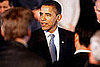 Obama greets people after addressing the gathering of workers and leaders from the wind energy industry.