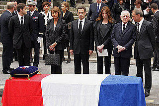 France's Minister of Culture Christine Albanel, French President Nicolas Sarkozy, Carla Bruni-Sarkozy, Pierre Berge and Mayor of