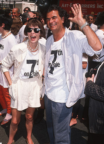 July 1990: Wearing a t-shirt and having a grand old time at 7th On Sale with Patrick Demarchelier.