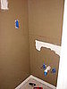 my husband took out the sink and the toilet to make repainting and hanging the wainscoting easier