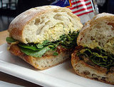 Chopped Chickpeas Sandwich With Roasted Red Peppers, Black Olives, Lemon Confit, and Parsley