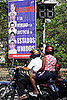 A banner demands the release of Cuban prisoners jailed in the US