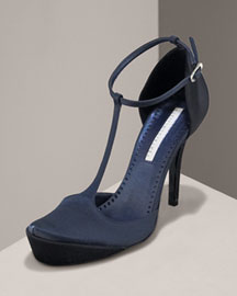 Guess Who Designed These Futuristic Satin T-Straps? 