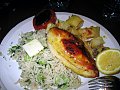 Persian dinner i made for the boyfriend. Lima bean and dill basmati rice, with Persian chicken and tomatoes and roasted tomato