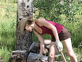 Choppin wood.