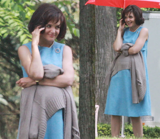 First look! Katie Holmes filming as Pregnant Jackie Kennedy - The JJB